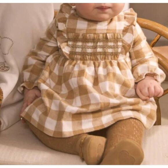 MWT Mayoral Gingham Caramel Dress Sz. 2-4mo - Picture 2 of 6